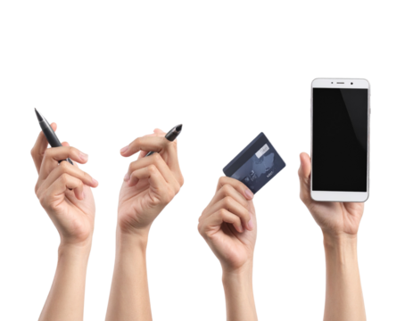 Different human hand gestures collection on transparent background PNG