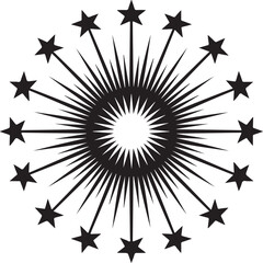 New Years or Independence Day fireworks with stars flat icon