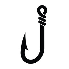 Black fishing hook with coiled rope detail sharp