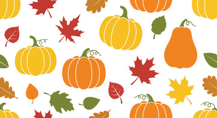 Autumn harvest pumpkins and fall leaves pattern seamless vector illustration vector
