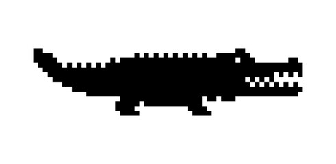 Pixel art silhouette of a crocodile. retro pixel cartoon art. reptile wildlife.