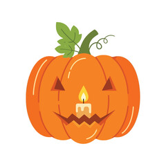Smiling jack o lantern pumpkin with lit candle inside festive halloween decoration vector