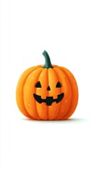Bright orange jack-o'-lantern with a cheerful expression on a white background for Halloween decoration