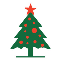 Christmas Tree with Red Star vector style white background