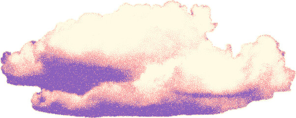 Vibrant artistic dotwork cloud with soft pastel colors and stippled texture isolated on transparent background