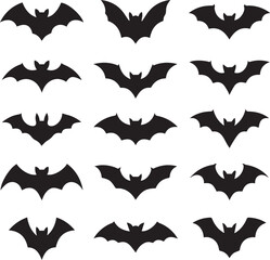 set of black bat silhouettes vector pack for spooky decorations and graphic design elements