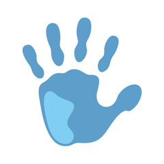 Abstract light blue handprint against a stark black background