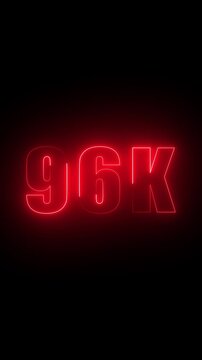 Red Neon 96 K Number Sign Glowing Brightly Against Black Background ninety six thousand