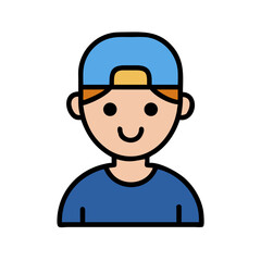 Flat vector illustration of boy with blue baseball cap