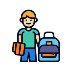 Boy with backpack and books ready to go