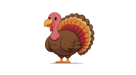 Cartoon turkey illustration cute vector animal for Thanksgiving isolated on white background