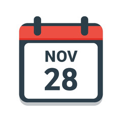 November 28th calendar date reminder icon flat design simple illustration vector
