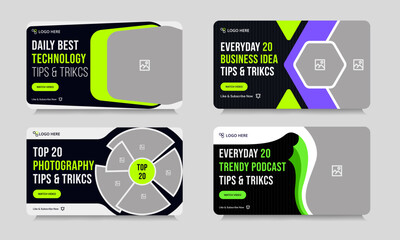 Multipurpose tips and tricks video thumbnail banner design, daily exercise, photography video cover banner design, bundle video thumbnail banner design, vector eps 10 file form