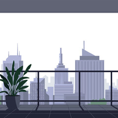 Obraz premium Cityscape View from Balcony with Potted Plant.