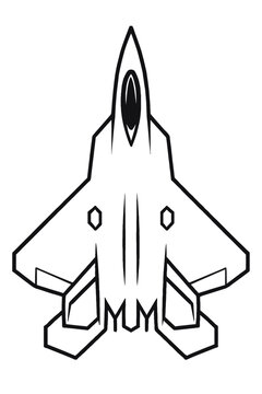 Sleek minimalist vector outline of a modern stealth fighter jet from a top-down view, perfect for aviation, military design, graphic art projects, highlighting advanced aerospace tech and iconic comba