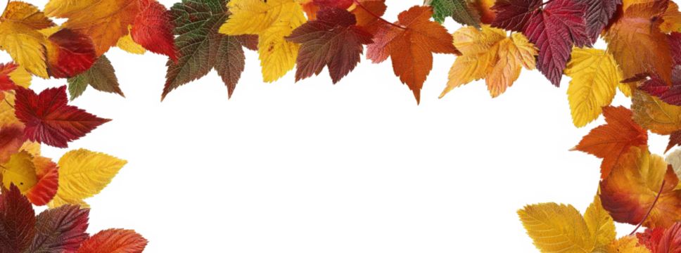 Colorful autumn leaves frame vibrant fall foliage border perfect for seasonal designs and backgrounds