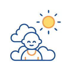 Child dreaming happy dreams with sunshine and clouds illustration