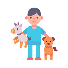 Flat vector illustration of a child with stuffed animals