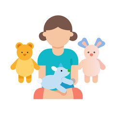 Girl with toys isolated on black flat illustration design
