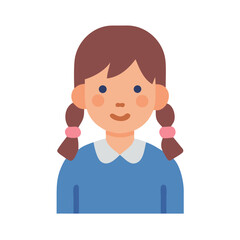 Cartoon illustration of a young girl with pigtails