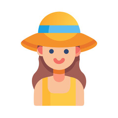 Woman with hat enjoying summer vacation, flat vector illustration