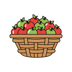 Fresh harvest ripe red green apples overflowing woven basket autumn fruit healthy eating vector