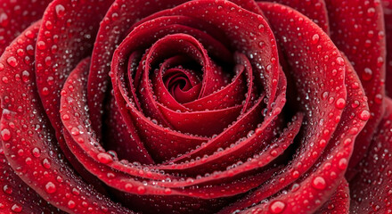 Close-up Macro of a Red Rose Covered in Water Droplets Keywords: rose, red, flower, bloom, petal