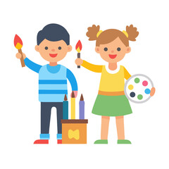 Obraz premium Children enjoying arts and crafts with creative painting tools