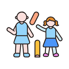 Stylized illustration of children playing with geometric shapes