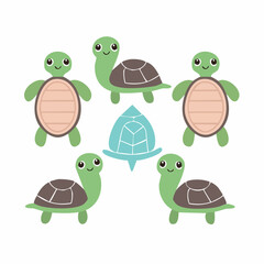 Obraz premium cartoon set of simple cute turtle