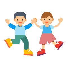 Two boys playfully holding hands vector illustration cheerful concept