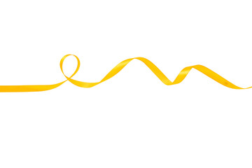 Twisted satin ribbon in golden-yellow color isolated on white background. Elegant decorative element for packaging, branding and festive web banners.