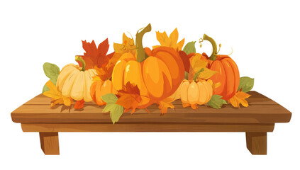 Autumn harvest still life with pumpkins and leaves on a wooden table seasonal vector illustration for Thanksgiving and fall designs
