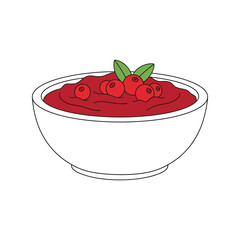 Fresh cranberry sauce bowl delicious festive food berry garnish healthy homemade sauce vector