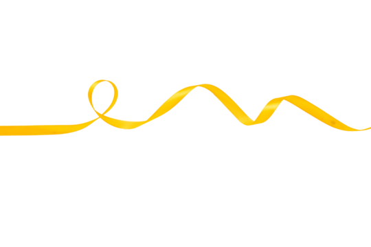 Twisted satin ribbon in golden-yellow color isolated on white background. Elegant decorative element for packaging, branding and festive web banners.