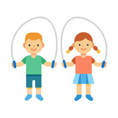 Children skipping rope with flat design on black background