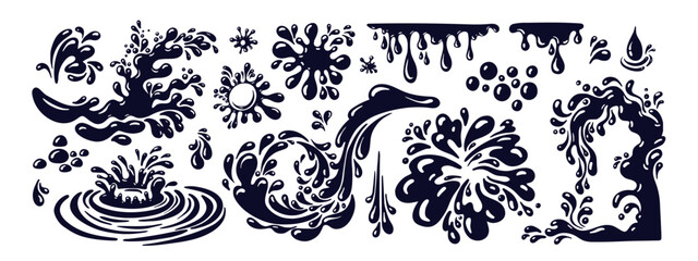 Fototapeta premium Water splash. Vector effect set. Falling aqua drop