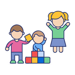 Obraz premium Children playing with colorful blocks vector illustration concept