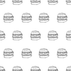 Hand Drawn Burger seamless pattern background