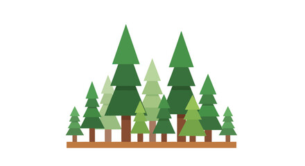 A stylized forest of various green coniferous trees. © wongpunduh