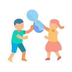 Children playing with a balloon in minimalist flat design