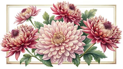 Exquisite Chrysanthemum Floral Arrangement in Pink and Cream with Gold Frame