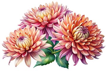 Beautiful dahlia flowers in shades of pink, orange, yellow and purple hues