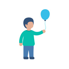 Cartoon boy holding a blue balloon, simple flat design