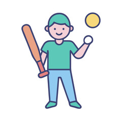 Boy with Baseball Bat and Ball in Flat Style