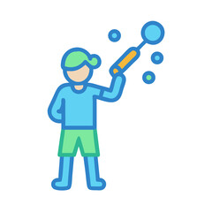 Child icon blowing soap bubbles with wand illustration vector