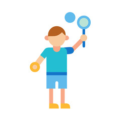 Illustration of a boy playing with bubbles outside