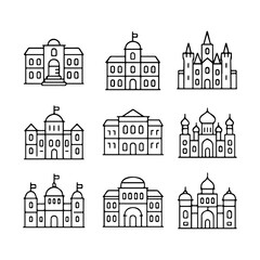 set of outline icons palaces vector on a white background
set of 9 line icons, vector, on a white background