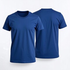 Two views of a solid royal blue t-shirt