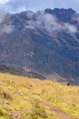View of a hiker against mountans at Mount Kenya National Park in Kenya